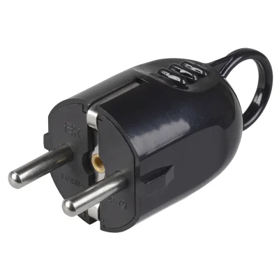 Вилка разборная угловая ВПу12-02-Ст с заземляющим контактом с кольцом 16А черная IEK EVP12-16-01-K02 фото 1