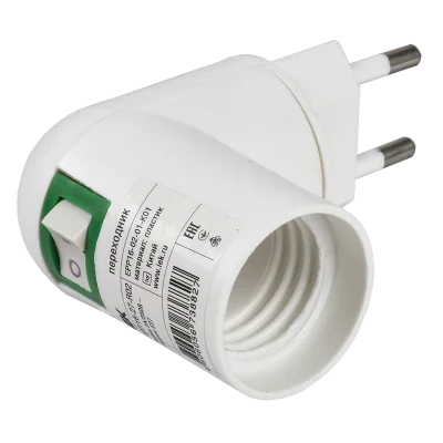 Переходник вилка 220В-патрон Е27 пластик белый IEK EPP16-02-01-K01 фото 1