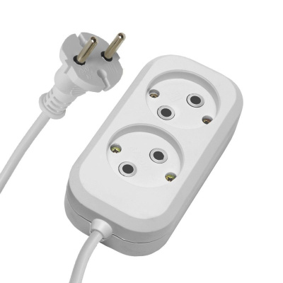 Удлинитель двухместный б/з 2x0,75, 3м, серия Home, HM01-20-03 (У10-428), белый STEKKER 39202 фото 1