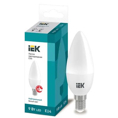 Лампа LED C35 свеча 9Вт 230В 4000К E14 IEK LLE-C35-9-230-40-E14 фото 1
