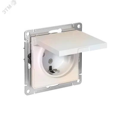 Розетка ATLASDESIGN с заземлением со шторками с крышкой 16А IP20 механизм жемчуг AT Systeme Electric фото 1