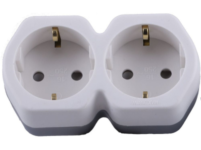 Разветвитель сетевой 2-местный с/з, ADP16-12-20, белый/серый , STEKKER 32870 фото 1