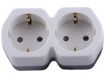 Разветвитель сетевой 2-местный с/з, ADP16-12-20, белый/серый , STEKKER 32870 фото 1