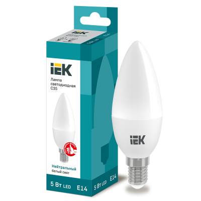 Лампа LED C35 свеча 5Вт 230В 4000К E14 IEK LLE-C35-5-230-40-E14 фото 1