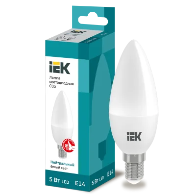 Лампа LED C35 свеча 5Вт 230В 4000К E14 IEK LLE-C35-5-230-40-E14 фото 1