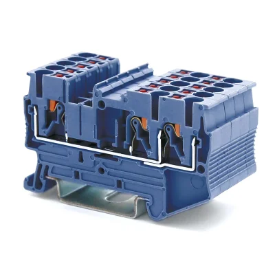 Клемма проходная, зажим push-in, 3 точки подключения, 2.5 кв.мм, синяя DKC VPR-2.5-TWIN-BU фото 1