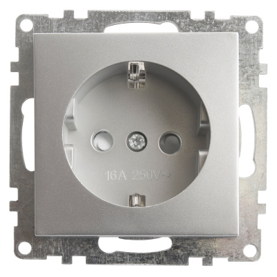 Розетка электрическая 1-местная с/з (механизм), 250В, 16А, серия Катрин, GLS16-7110-03, серебро STEK фото 1