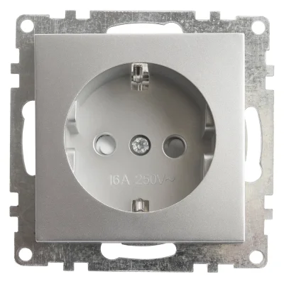 Розетка электрическая 1-местная с/з (механизм), 250В, 16А, серия Катрин, GLS16-7110-03, серебро STEK фото 1
