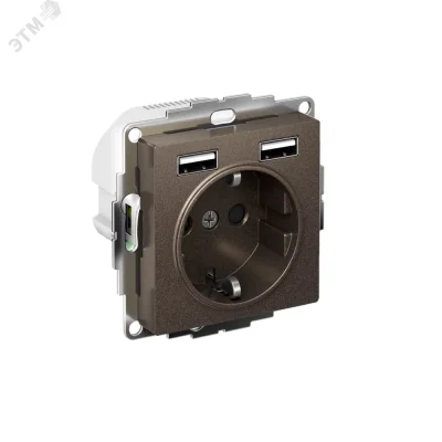 РОЗЕТКА ATLASDESIGN 16А c 2 USB A+A, 5В/2,4А, 2х5В/1,2А, механизм, МОККО Systeme Electric ATN000630 фото 1