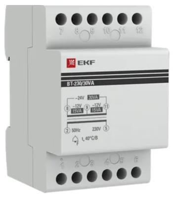 Трансформатор звонковый модульный BT-230В/12-12В 30ВА PROxima EKF bt-230/30va фото 1