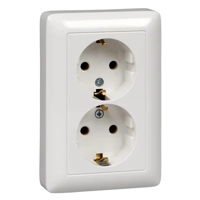 ХИТ С/У РОЗЕТКА двойная с заземлением без шторок 16А, 250В, БЕЛЫЙ. RS16-236- Systeme Electric RS16-2 фото 1