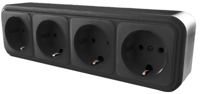 Розетка 4-местная с заземляющим контактом, 250В, 16А, IP20, PST16-61-20 (RA 16-466-Ч), черный STEKKE фото 1