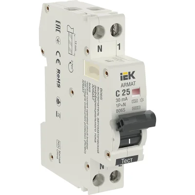 ARMAT АВДТ B06S 1P+NP C25 30мА тип A (18мм) IEK AR-B06S-1N-C25A030 фото 1