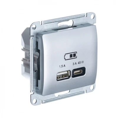GLOSSA USB РОЗЕТКА A + тип-C 45W
высокоскор.заряд. QC, PD, механизм, АЛЮМИНИЙ GSL0 Systeme Electric фото 1