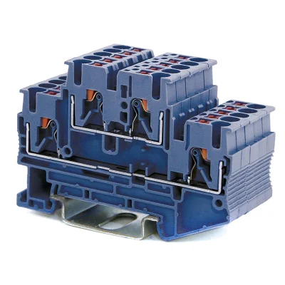 Клемма двухуровневая, зажим push-in, 4 точки подключения, 2.5 кв.мм, синяя DKC VPRTT-2.5-BU фото 1