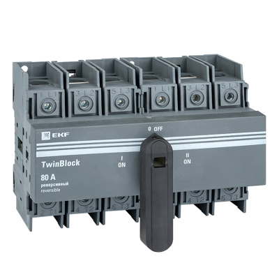 Рубильник 80A 3P реверсивный c рукояткой для прямой установки TwinBlock EKF tb-s-80-3p-rev фото 1