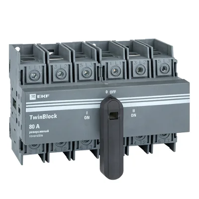 Рубильник 80A 3P реверсивный c рукояткой для прямой установки TwinBlock EKF tb-s-80-3p-rev фото 1