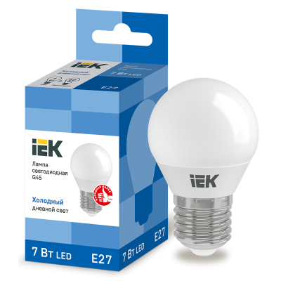 Лампа LED G45 шар 7Вт 230В 6500К E27 IEK LLE-G45-7-230-65-E27 фото 1