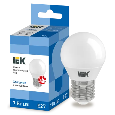 Лампа LED G45 шар 7Вт 230В 6500К E27 IEK LLE-G45-7-230-65-E27 фото 1