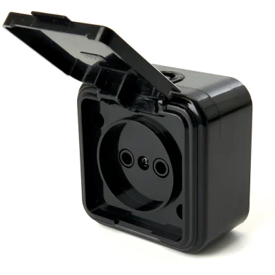 Розетка 1-местная без заземляющего контакта, 250В, 16А, IP44, PST16-20-44 (RA 16-201-Ч), черный STEK фото 1