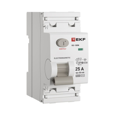 Выключатель дифференциального тока ВД-100N 2P 25А 30мА тип AC эл-мех 6кА PROXIMA EKF E1026M2530 фото 1