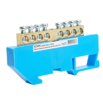 Шина "N" на изоляторе 6*9 на DIN-рейку 8 выводов, синий, LD555-69-8 STEKKER 49532 фото 1