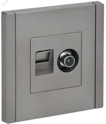 FORTE&PIANO Розетка двойная TV+RJ45 кат.5E FP536 сталь IEK FP-AK20-1-K46 фото 1