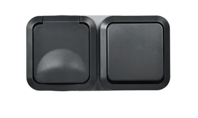 TORS Блок розетка + выключатель горизонтальный 16А IP55 TS142 графит IEK TS-G10-6-55-V-K53 фото 1