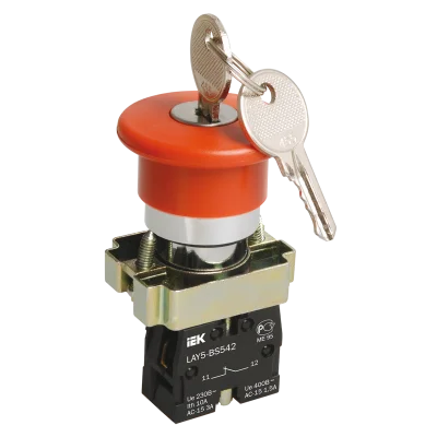 Кнопка LAY5-BS142 "Грибок" с ключом красн. d22мм 240В 1р IEK BBG50-LAY5-K04 фото 1