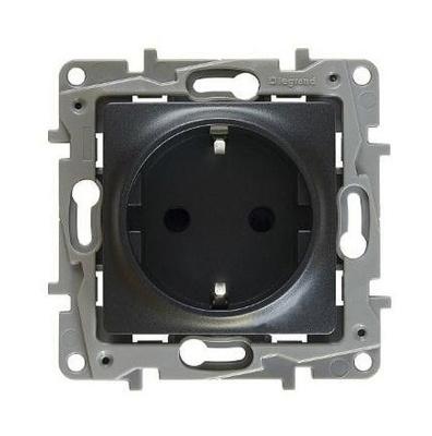 Розетка с заземлением - Etika - без шторок 16А 250В винтовые зажимы - антрацит Legrand 672621 фото 1