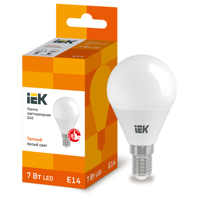 Лампа LED G45 шар 7Вт 230В 3000К E14 IEK LLE-G45-7-230-30-E14 фото 1