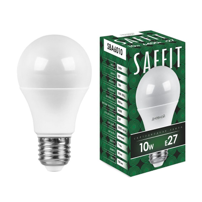Лампа светодиодная, 10W 230V E27 6400K A60, SBA6010 Saffit SAFFIT 55006 фото 1