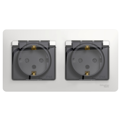 GLOSSA РОЗЕТКА двойная с заземлением, со шторками, в сборе, IP44, БЕЛЫЙ Systeme Electric GSL000147 фото 1