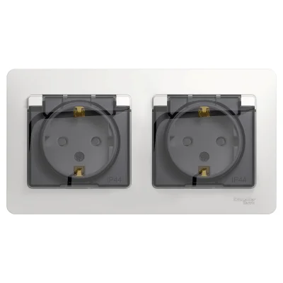 GLOSSA РОЗЕТКА двойная с заземлением, со шторками, в сборе, IP44, БЕЛЫЙ Systeme Electric GSL000147 фото 1