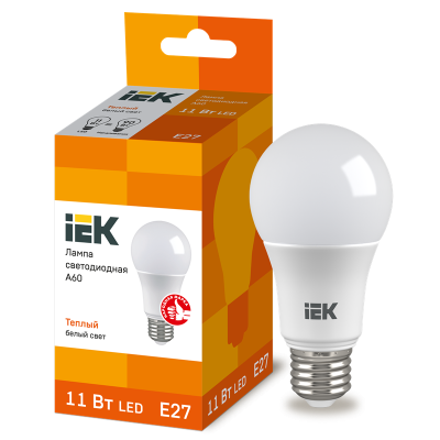 Лампа LED A60 груша 11Вт 230В 3000К E27 IEK LLE-A60-11-230-30-E27 фото 1