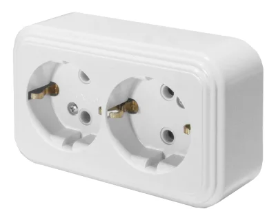 Розетка 2-местная с заземляющим контактом, 250В, 16А, IP20, PST16-31-20 (RA 16-238-Б), белый STEKKER фото 1