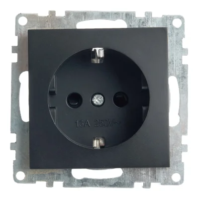Розетка 1-местная с защитной шторкой с/з (механизм), 250В, 16А, серия Катрин, GLS16-7110-05, черный  фото 1