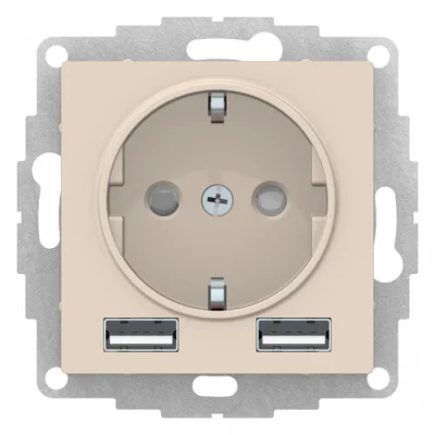 ATLASDESIGN РОЗЕТКА 16А c 2 USB A+A, 5В/2,4А, 2х5В/1,2А, механизм, БЕЖЕВЫЙ ATN00023 Systeme Electric фото 1