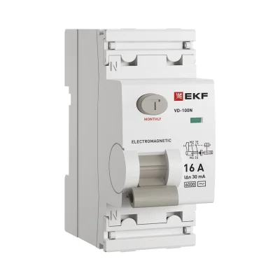 Выключатель дифференциального тока ВД-100N 2P 16А 30мА тип AC эл-мех 6кА PROXIMA EKF E1026M1630 фото 1