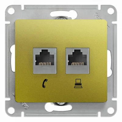GLOSSA Розетка двойная RJ11+RJ45 категория 5E механизм фисташковый Systeme Electric GSL001085 фото 1