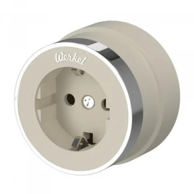 Розетка с заземлением (слоновая кость матовый/хром) W5871055 Werkel a055930 фото 1
