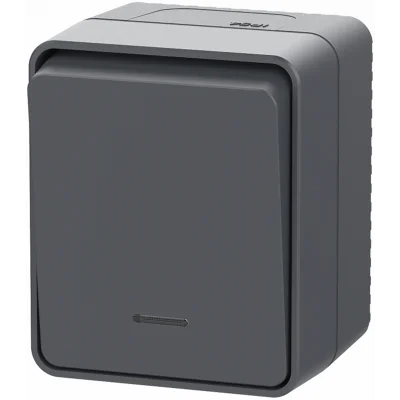 AtlasDesign PROFI IP54 О/У 1-клавишный ВЫКЛЮЧАТЕЛЬ с подсветкой 10 АХ, АНТРАЦИТ ATN Systeme Electric фото 1