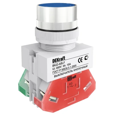 Выкл. кноп. ABLF D22 СИНИЙ 220В ВK-22 DEKraft 25016DEK фото 1