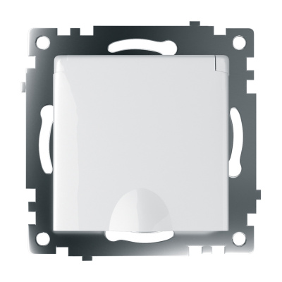 Розетка электрическая 1-местная с/з с крышкой (механизм), серия Катрин, GLS16-7112-01, белый STEKKER фото 1