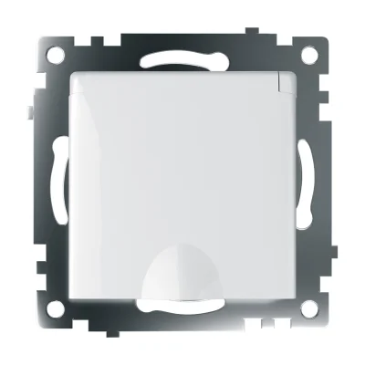 Розетка электрическая 1-местная с/з с крышкой (механизм), серия Катрин, GLS16-7112-01, белый STEKKER фото 1