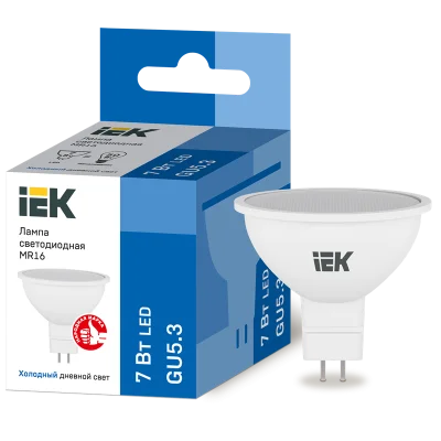 Лампа LED MR16 софит 7Вт 230В 6500К GU5.3 IEK LLE-MR16-7-230-65-GU5 фото 1