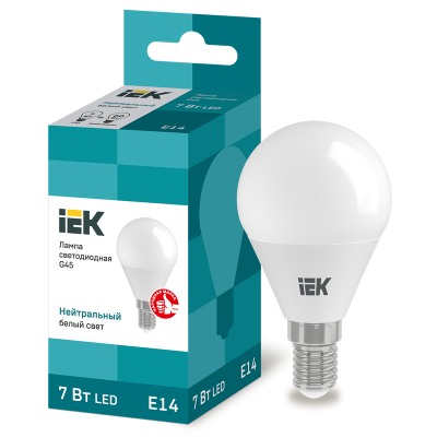 Лампа LED G45 шар 7Вт 230В 4000К E14 IEK LLE-G45-7-230-40-E14 фото 1