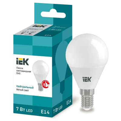 Лампа LED G45 шар 7Вт 230В 4000К E14 IEK LLE-G45-7-230-40-E14 фото 1
