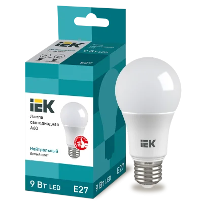 Лампа LED A60 груша 9Вт 230В 4000К E27 IEK LLE-A60-9-230-40-E27 фото 1