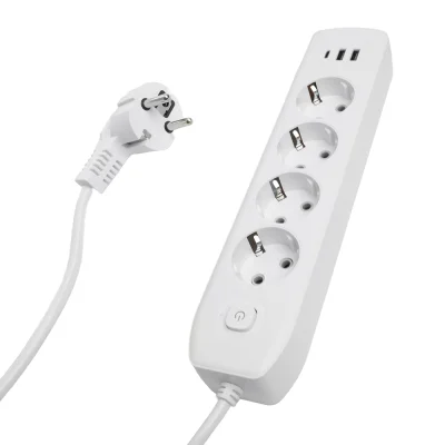 Удлинитель 4-местный c/з 3x1 мм2, 1,8 м, 250В, 10А, 2USB+1Type-C 2,4А, серия Home plus, белый STEKKE фото 1